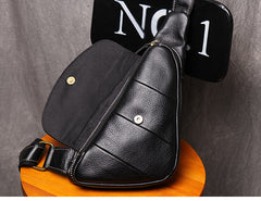 Black Leather Sling Bag for Men Mens Chest Bag Crossbody Chest Bag Chest Crossbody Bag 