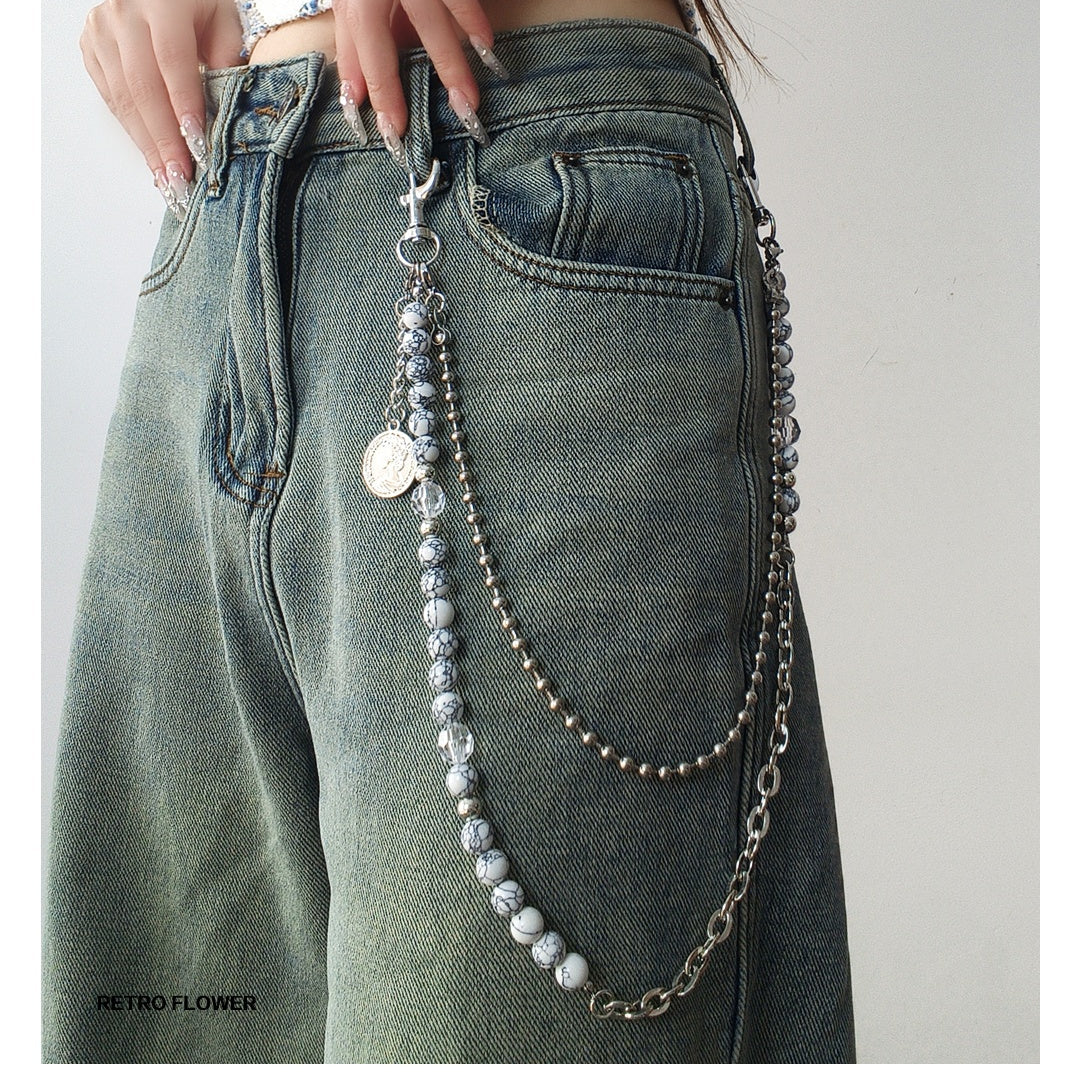 White Turquoise Stone Ball Wallet Chain Double Wallet Chain - iChainWallets