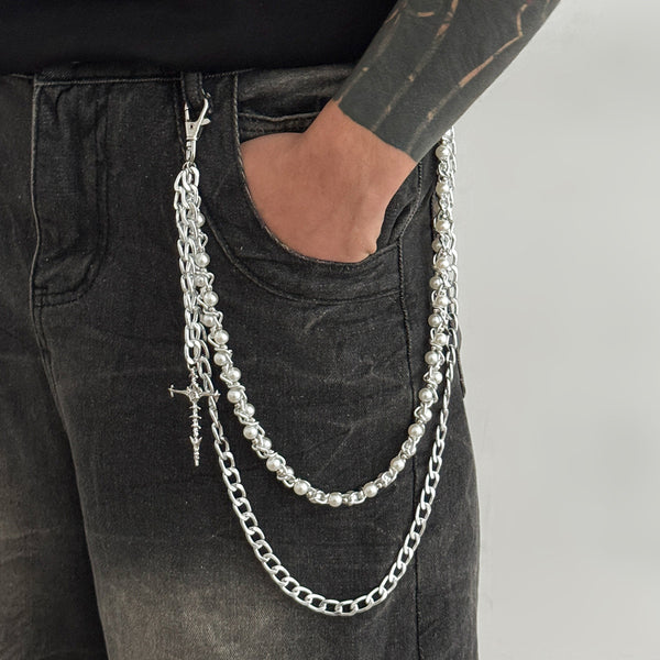 Pearl Wallet Chain Ball Wallet Chain with Cross - iChainWallets