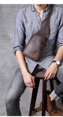 sling pack for men​ Dark Brown Leather Sling Bag for Men Leather Crossbody Sling Bag Mens Leather Sling Pack