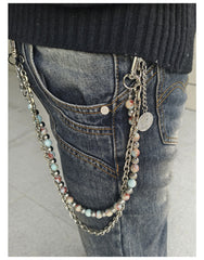 Light Blue Shoushan Stone Double Wallet Chain - iChainWallets