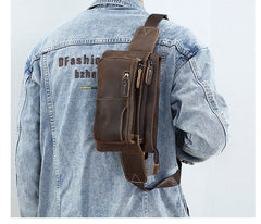Dark Brown Leather Waist Bag for Men 
