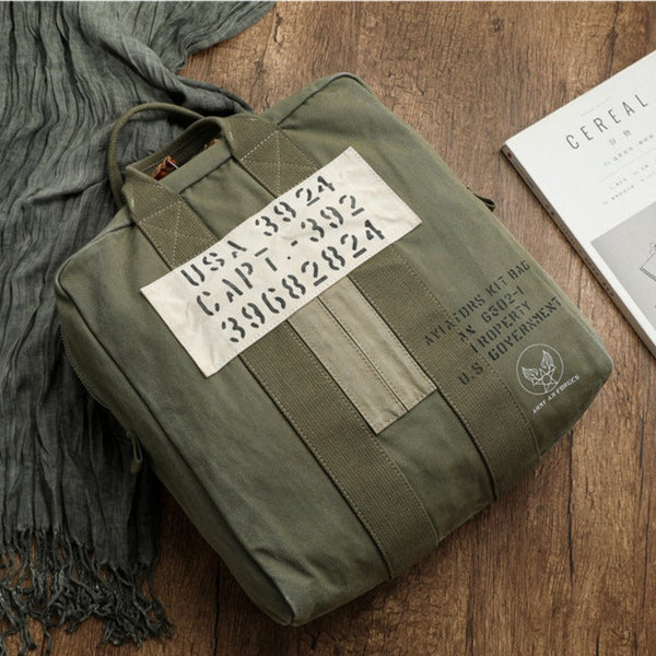 Canvas Mens Pilot Handbag Army Green Canvas WWII Bag Canvas Army Vertical Weekender Bag Travel Bag for Men