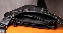 Black Leather Sling Bag for Men Mens Chest Bag Crossbody Chest Bag Chest Crossbody Bag 