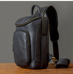 Large leather sling backpack for big guys - front view showing main compartment