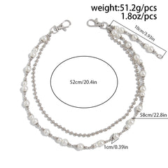 Fake Pearl Wallet Chain for Women Double Wallet Chain Beaded Wallet Chain - iChainWallets