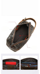 Braided Pattern Leather Toiletry Bag Men's Brown Leather Toiletry Bag Full Grain Leather Toiletry Bag - iwalletsmen