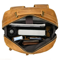 Camel Crazy Horse Leather Backpack Mens Large Tan Leather Backpack for Men - iwalletsmen