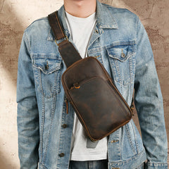 Dark Brown Sling Leather Backpack Vintage Leather Sling Backpack for Men - iwalletsmen