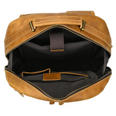 Camel Crazy Horse Leather Backpack Mens Large Tan Leather Backpack for Men - iwalletsmen