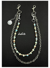 Light Blue Shoushan Stone Beaded Wallet Chain 