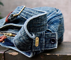 Blue Denim Messnger Bag Washed Distressed Womens Large Jeans Shoulder Bag Large Denim Crossbody Bag for Men - Feltify
