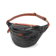 Black Leather Fanny Pack Crossbody - iwalletsmen