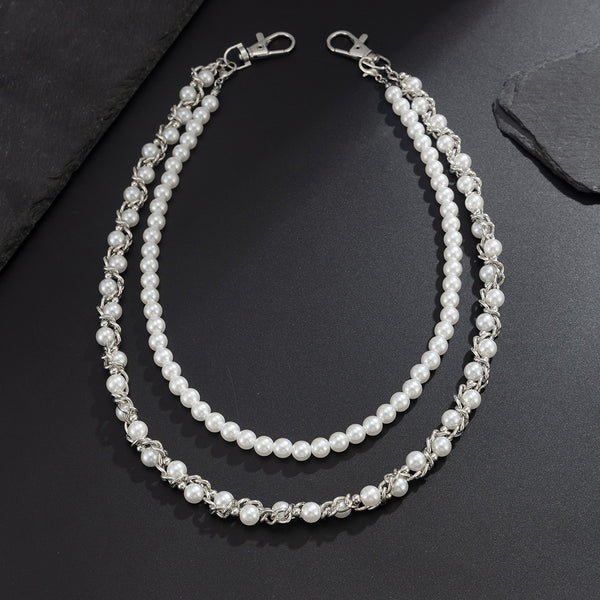 Women Double Wallet Chain Pearl Wallet Chain 