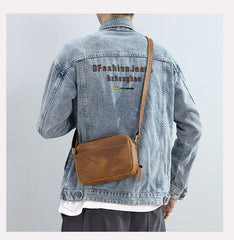 Brown Mens Small Leather Crossbody Bag 