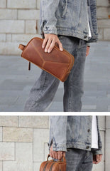 Brown Leather Men's Toiletry Bag mens leather hygiene bag Leather Roomy Dopp Kit Clutch Wash Kit - iwalletsmen