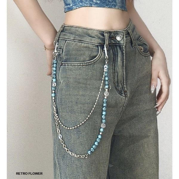  Blue Turquoise Stone Ball Wallet Chain Double Wallet Chain - iChainWallets