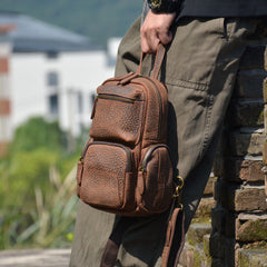 Dark Brown Leather Sling Backpack for Men 