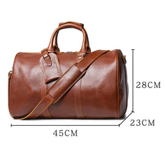 Dark Brown Weekend Bag Large Leather Weekender Bag for Men Long Weekend Shoulder Bag - iwalletsmen