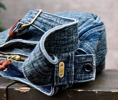 Blue Denim Messnger Bag Washed Distressed Womens Large Jeans Shoulder Bag Large Denim Crossbody Bag for Men - Feltify