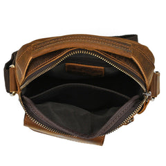 Brown Leather Vertical Crossbody Bag for Men Small Vertical Crossbody Bag - iwalletsmen