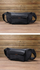Black Leather Waist Bag Strap Adjustment Buckle