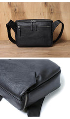 Black Leather Messenger Bag - Feature