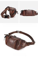 Brown Leather Sling Bag Waist Bag for Men Mens Leather Sling Waist Bag - iwalletsmen