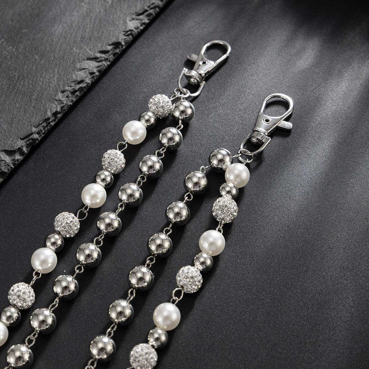 Pearl Wallet Chain Beaded Wallet Chain Diamond Double Wallet Chain - iChainWallets