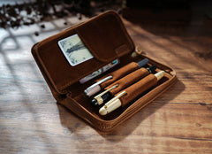 Brown Leather Fountain Pen Case Luxury Leather Pen Case - iwalletsmen