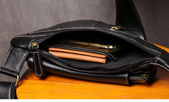 soft leather sling bag​ Black Leather Sling Bag for Men Mens Chest Bag Crossbody Chest Bag Chest Crossbody Bag 