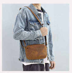 Brown Small Italian Leather Crossbody Bag - iwalletsmen