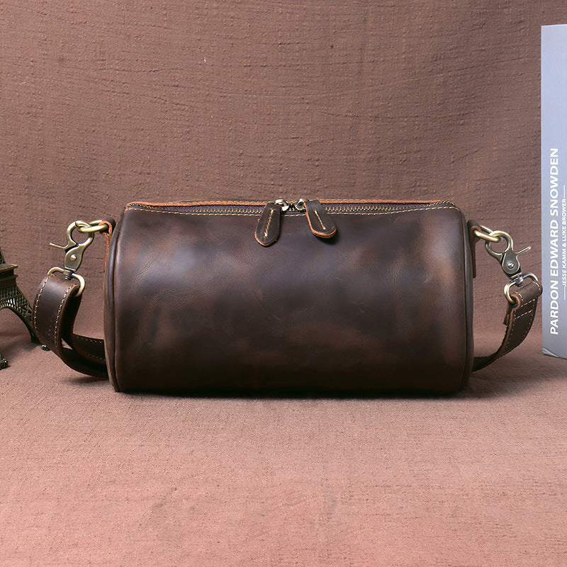 Leather Mens Barrel Crossbody Bag 