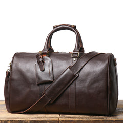 Dark Brown Weekend Bag Large Leather Weekender Bag for Men Long Weekend Shoulder Bag - iwalletsmen