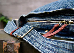 Blue Denim Messnger Bag Washed Distressed Womens Large Jeans Shoulder Bag Large Denim Crossbody Bag for Men - Feltify