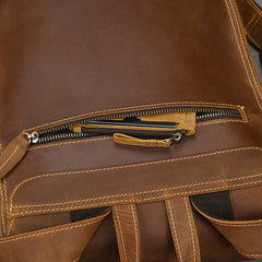 Mens 17L Brown Leather Backpack for Men - iwalletsmen
