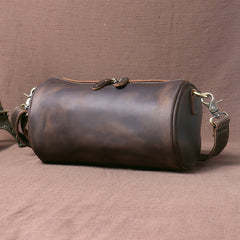 Leather Cylinder Shoulder Bag Mens Barrel Crossbody Bag Leather Barrel Bags for Men - iwalletsmen