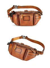 Brown Leather Sling Bag Waist Bag for Men Mens Leather Sling Waist Bag - iwalletsmen