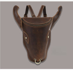 Brown Ox Bull Head Leather Backpack Mens Cool Leather Backpack - iwalletsmen