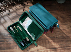 Blue Leather Fountain Pen Case Luxury Leather Pen Case - iwalletsmen