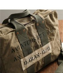 Army Green Canvas Mens Pilot Bag Canvas WWII Bag Canvas Army Weekender Bag Travel Bag for Men