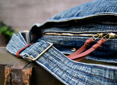 Blue Denim Messnger Bag Washed Distressed Womens Large Jeans Shoulder Bag Large Denim Crossbody Bag for Men - Feltify