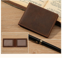 Slim Leather ID Window Wallet Mens Bifold Wallet ID Window Minimalist Wallet with ID Window - iwalletsmen