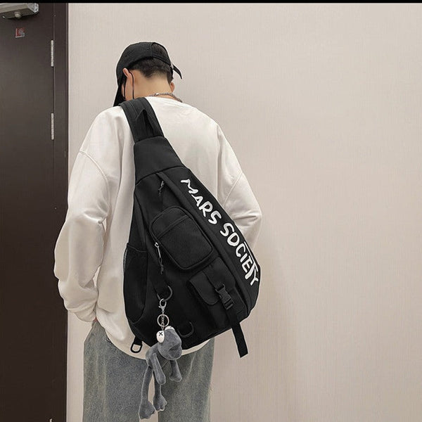 Nylon Large Sling Bag For Big Men Black Waterproof Hiking - Front View
