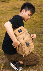 Khaki Tactical Canvas sling bag for big guys,