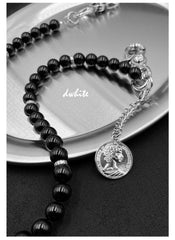 Black Beaded Wallet Chain Obsidian Stone Wallet Chain 