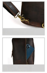 Brown Leather Sling Bag for Men Full Grain Leather Sling Bag - iwalletsmen