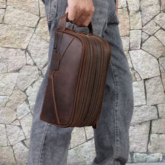 best toiletry bag for travelâ€?Brown Leather Men's Toiletry Bag Leather Roomy Dopp Kit Clutch Wash Kit - iwalletsmen