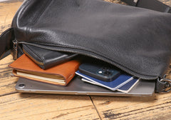 Black Leather Men's Sling Bag Barrel Sling Bag for Men - iwalletsmen