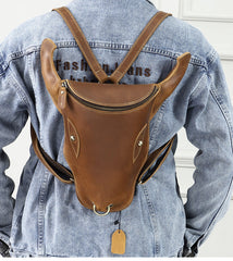 Brown Ox Bull Head Leather Backpack Mens Cool Leather Backpack - iwalletsmen